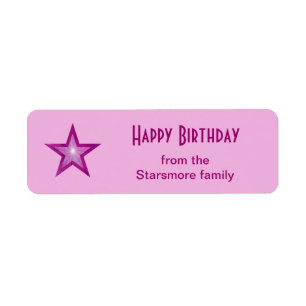 Pink Star 'Happy Birthday' text small pale pink Return Address Label