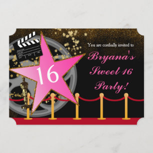 Pink Star Hollywood Red Carpet Party Invitations