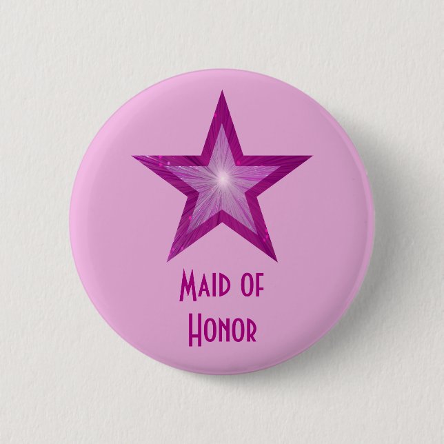 Pink Star 'Maid of Honour' button pink (Front)