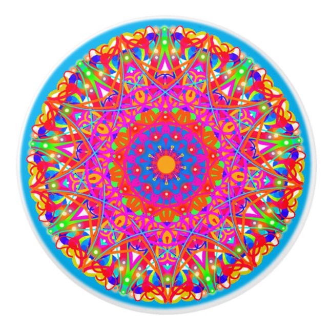 Pink Star Mandala Colourful  Ceramic Knob (Front)