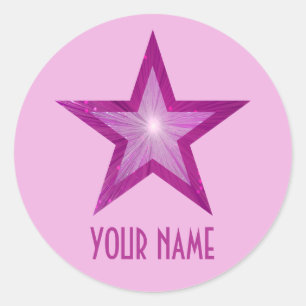 Pink Star 'Name' round sticker pale pink