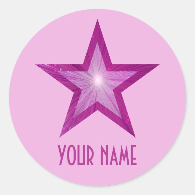 Pink Star 'Name' round sticker pale pink (Front)
