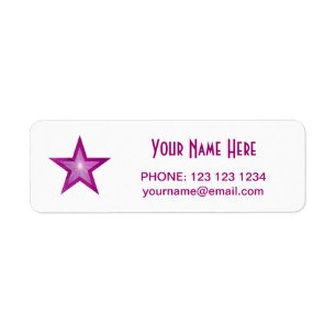 Pink Star 'Name' text label small white Return Address Label