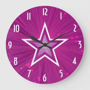 Pink Star 'Numbers' clock round