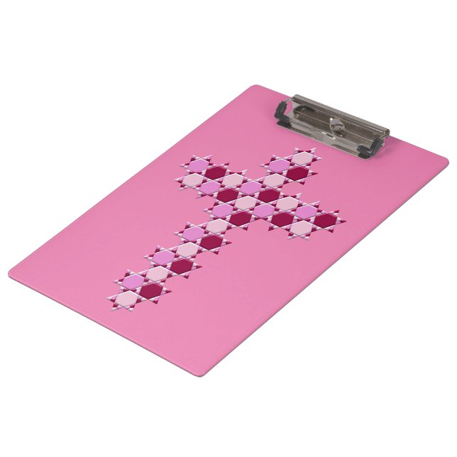 Pink Star of David Cross Optical Illusion Clipboard (Angled)