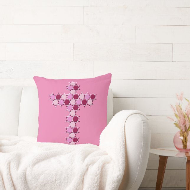 Pink Star of David Cross Optical Illusion Cushion (Couch)