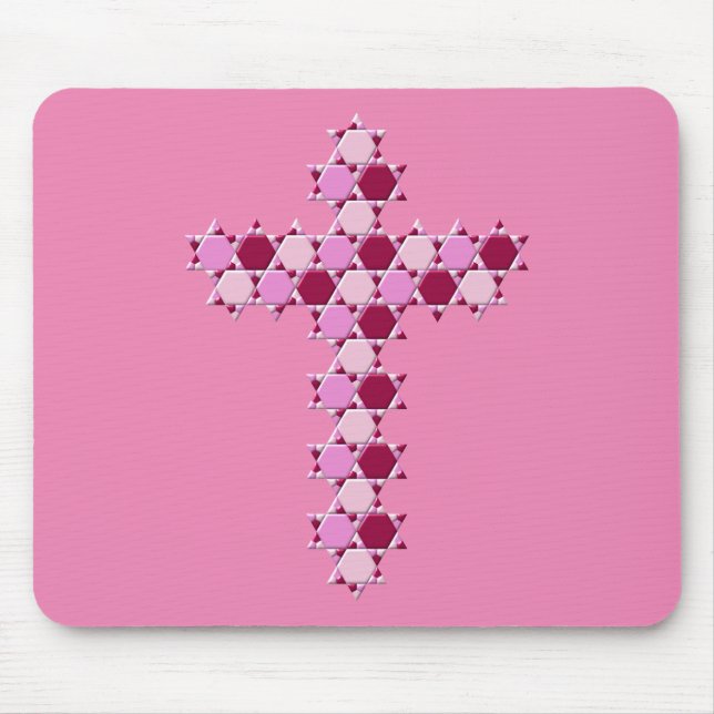 Pink Star of David Cross Optical Illusion Mouse Pad (Front)