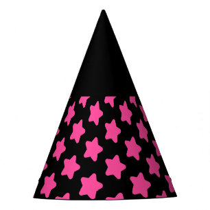 Pink Star Pattern on Black Halloween Witch Hat