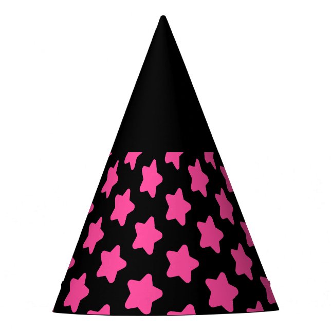 Pink Star Pattern on Black Halloween Witch Hat  (Front)