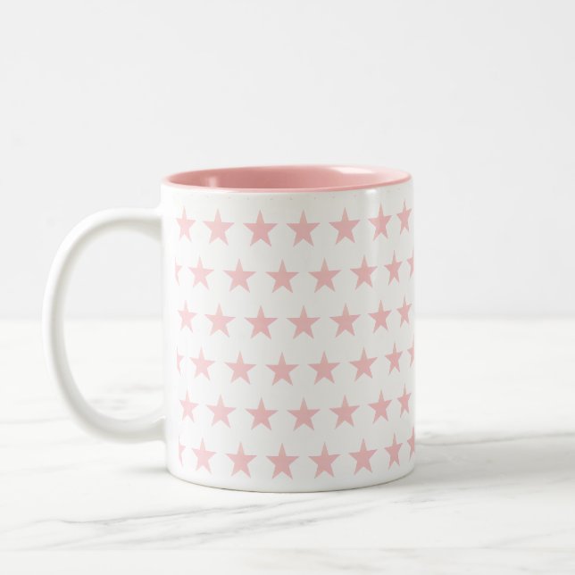 Pink Star Pattern Two-Tone Coffee Mug (Left)