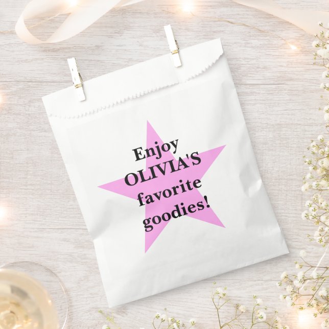 Pink Star Personalised Candy Favour Party Bag (Clipped)