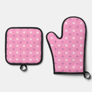 Pink Star Petal Dot Pattern Oven Mitt & Pot Holder Set