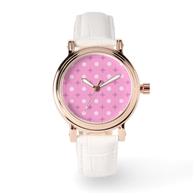 Pink Star Petal Dot Pattern Watch (Front)