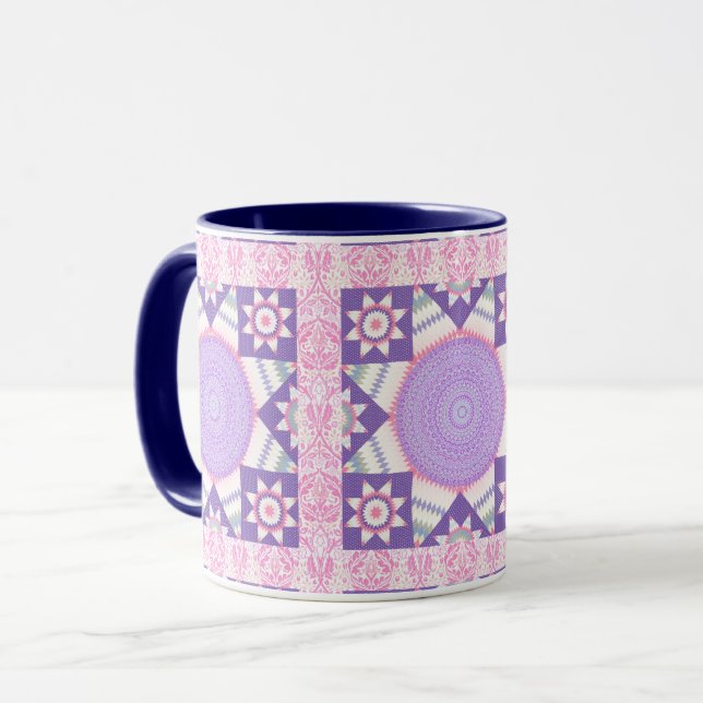 Pink Star Quilt Square Art Mug Cup (Front Left)