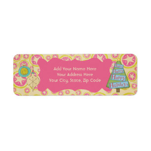Pink Star Retro Holiday Return Address Labels