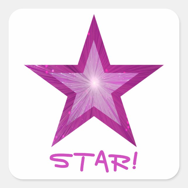 Pink Star 'STAR!' square sticker white (Front)