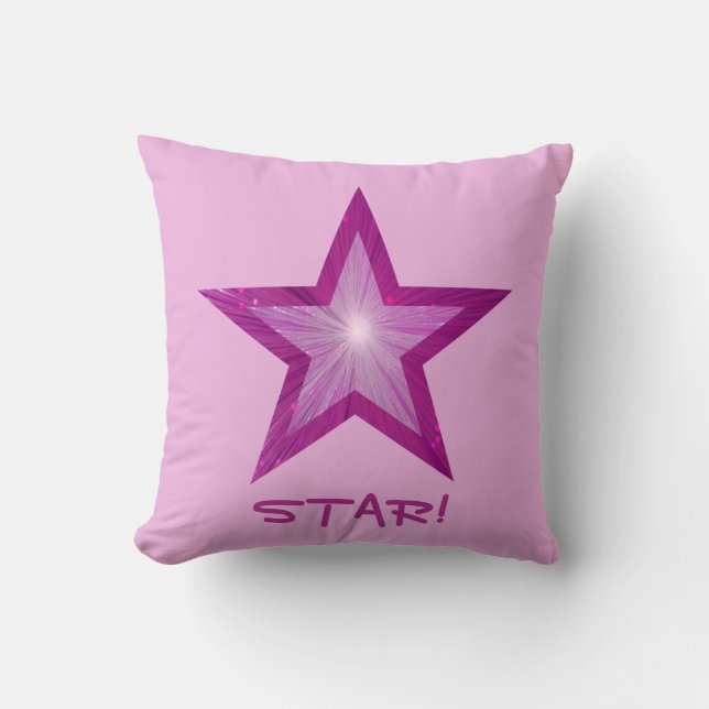 Pink Star 'STAR!' throw pillow square pale pink (Front)