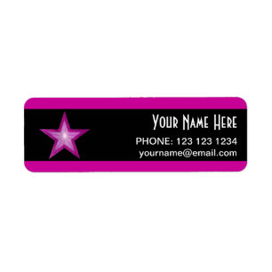 Pink Star stripe 'Name' text label small black Return Address Label