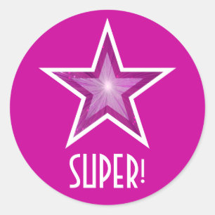 Pink Star 'SUPER!' round sticker pink