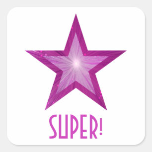 Pink Star 'SUPER!' square sticker white