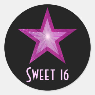 Pink Star 'Sweet 16' round sticker black