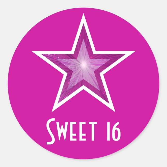 Pink Star 'Sweet 16' round sticker pink (Front)