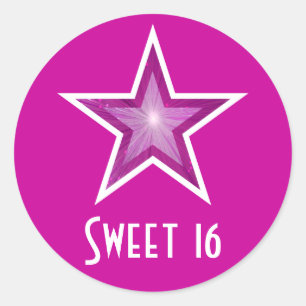 Pink Star 'Sweet 16' round sticker pink