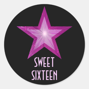 Pink Star 'Sweet Sixteen' round sticker black