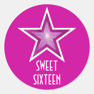 Pink Star 'Sweet Sixteen' round sticker pink
