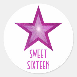 Pink Star 'Sweet Sixteen' round sticker white