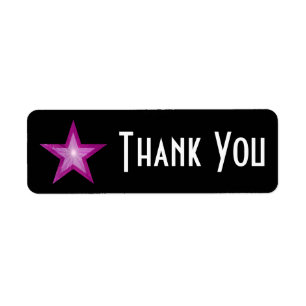 Pink Star 'Thank you' label small black Return Address Label