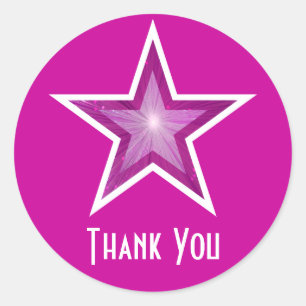 Pink Star "Thank You" round sticker pink