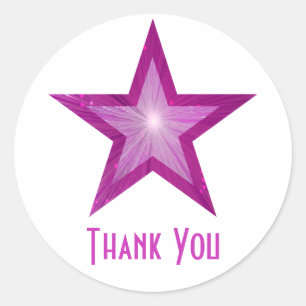 Pink Star "Thank You" round sticker white