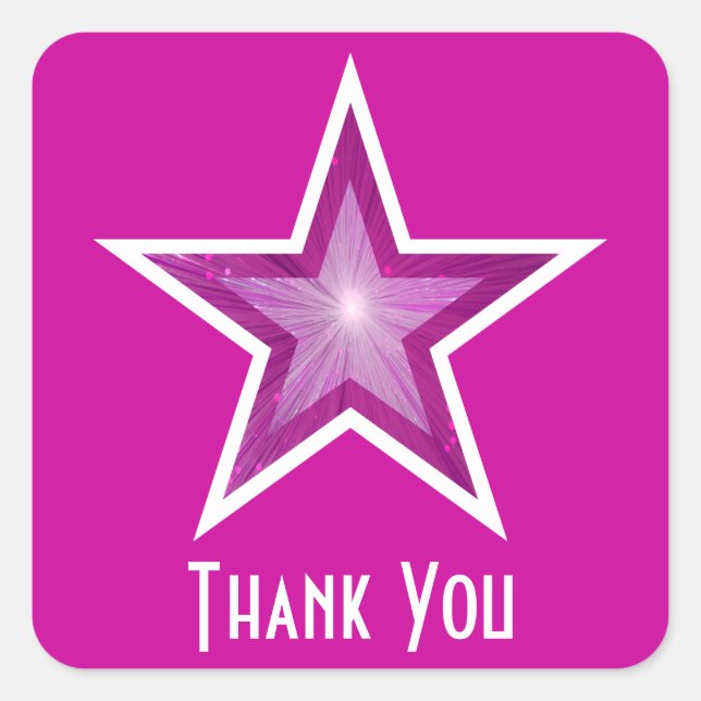 Pink Star 'Thank You' square sticker pink (Front)