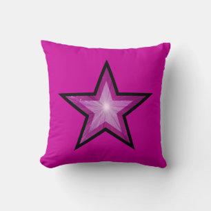 Pink Star throw pillow square pink black back