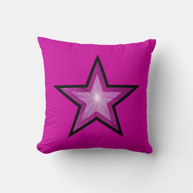 Pink Star throw pillow square pink black back (Front)