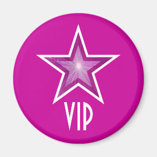 Pink Star 'VIP' fridge magnet round pink