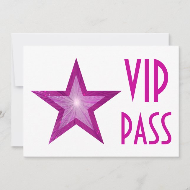 Pink Star 'VIP PASS' invitation white horizontal (Front)