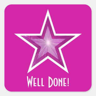 Pink Star 'Well Done!' square sticker pink