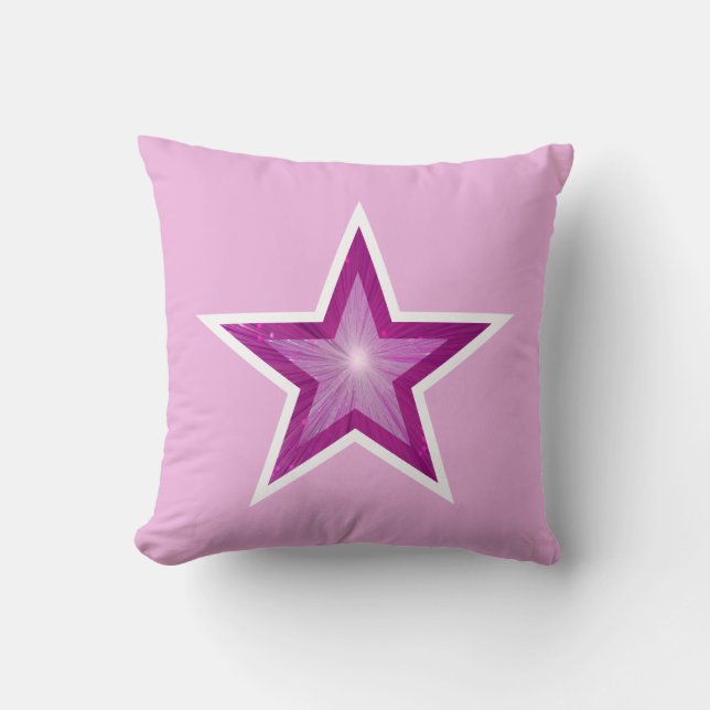 Pink Star White square pale pink white back Cushion (Front)