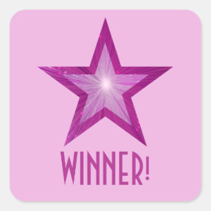 Pink Star 'WINNER!' square sticker pale pink