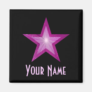 Pink Star 'Your Name' fridge magnet square black