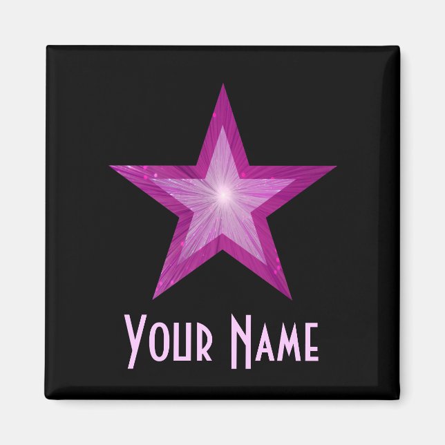 Pink Star 'Your Name' fridge magnet square black (Front)