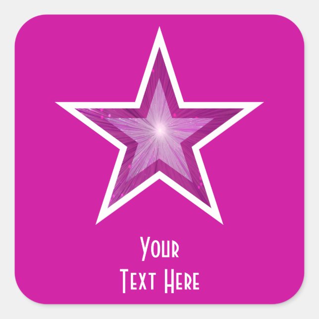 Pink Star 'Your Text' square sticker pink (Front)