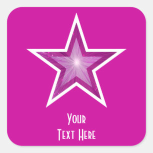 Pink Star 'Your Text' square sticker pink