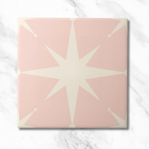 pink Starburst Mid Century Modern Vintage Ceramic Tile