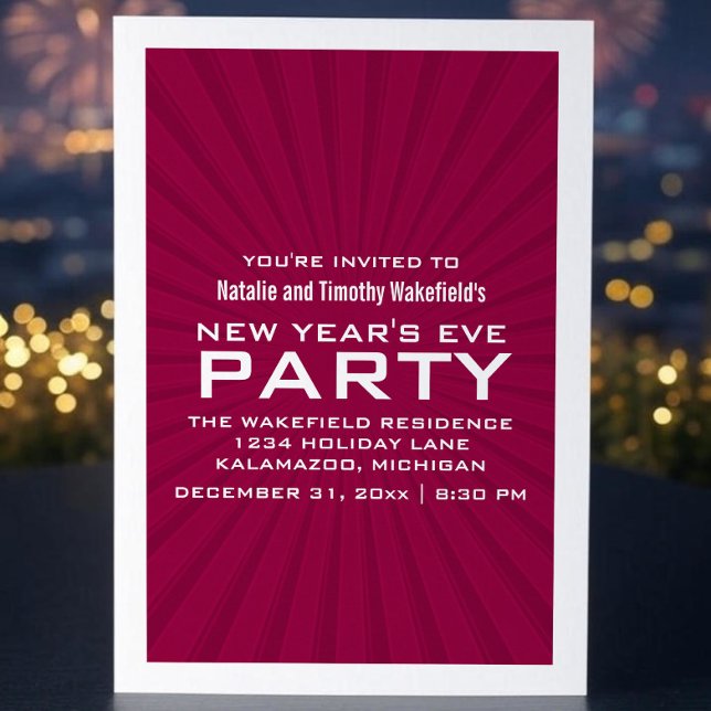 Pink Starburst Stripes New Year's Party Invite (Pink Starburst Stripes New Years Party Invite)