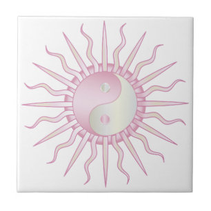 Pink Starburst Yin Yang Ceramic Tile