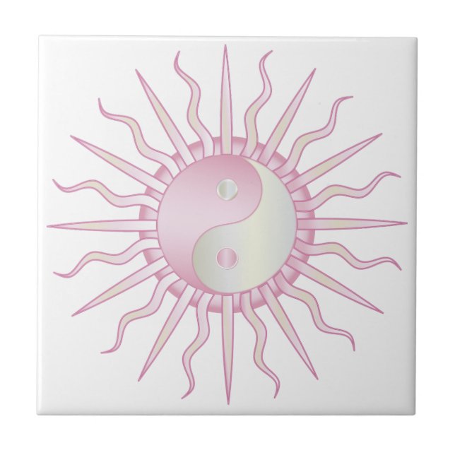 Pink Starburst Yin Yang Ceramic Tile (Front)