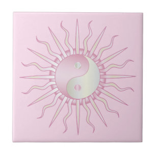 Pink Starburst Yin Yang Ceramic Tile